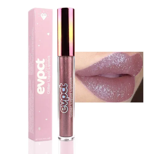 Miniatura 20 de evpct Juego de lápiz labial y brillo de labios 2 en 1 con purpurina color rosa nude metálico brillante para mujeres, de larga duración, impermeable