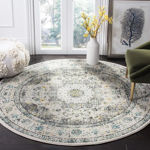 Miniatura 30 de SAFAVIEH Evoke Collection EVK220B Medallón oriental shabby chic de 2'2" x 4', color gris/dorado, no desprende pelusa, alfombra de acento para sala