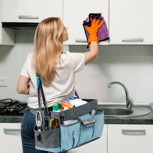 Miniatura 6 de Caddy de Limpieza para Suministros de Limpieza, Organizador con Bolsillos para Artículos Esenciales de Limpieza del Hogar, Organizador de Limpieza