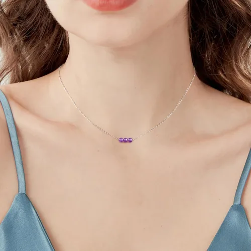 Miniatura 4 de Metzakka Sterling Silver Birthstone Choker Necklace, Handmade with 3 Dainty Real Healing Birthstone for Women Birthday Gifts