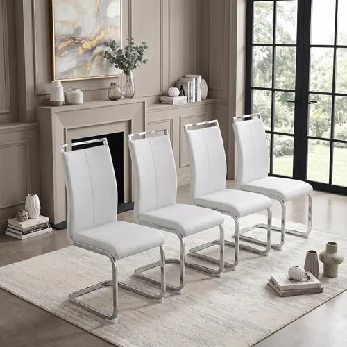 Juego de sillas de comedor gopop, sillas modernas de metal para cocina con asiento acolchado de piel sintética, respaldo alto y patas de cromo