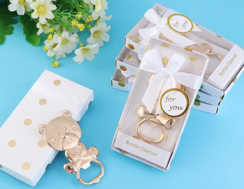 Miniatura 6 de Paquete de 15 abridores de botellas de oso para recuerdos de baby shower, abridor de cerveza de metal para invitados, recuerdos de fiesta, Blanco