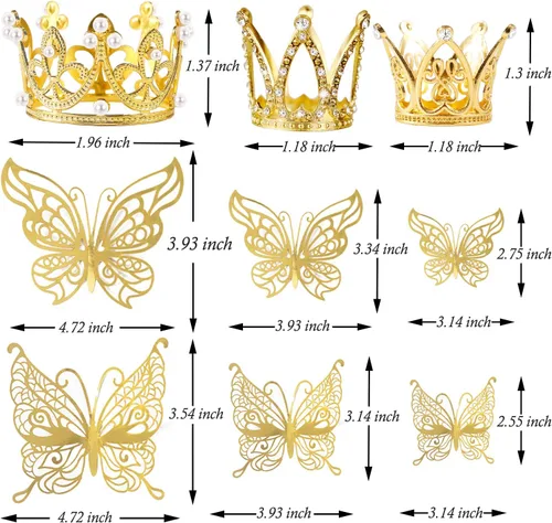 Miniatura 3 de 30 Adornos Mini para Tarta de Corona - Tiara Dorada Pequeña con Decoración de Mariposa para Boda, Baby Shower, Fiesta de Cumpleaños Dorado