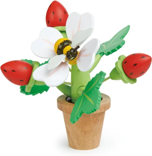Tender Leaf Toys - Maceta de fresa - Juego de simulación de jardín interior con abejorro magnético, hojas extraíbles y fresas - Diversión básica de