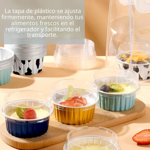 Miniatura 4 de Mini tazas de papel de aluminio para hornear cupcakes con tapas (40 piezas, 5 oz), forros redondos de papel de aluminio para cupcakes, moldes