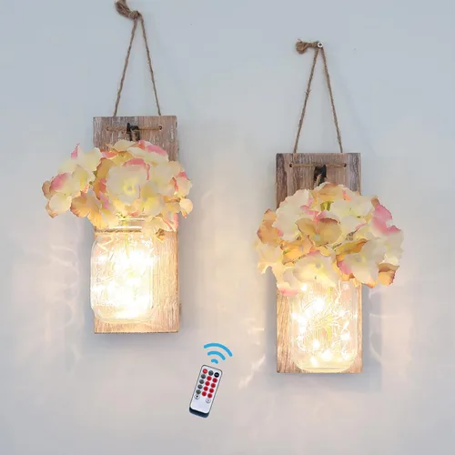 Apliques rústicos en tarro de masón, decoración de granja para sala de estar, dormitorio o comedor, juego de 2 apliques decorativos rústicos de