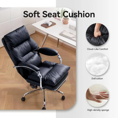 Miniatura 7 de LEAGOO Silla de Oficina con Reposapiés, Sillas de Oficina Reclinables Ejecutivas con Brazos, Ergonómica de Respaldo Alto de Cuero PU Cómodas Sillas