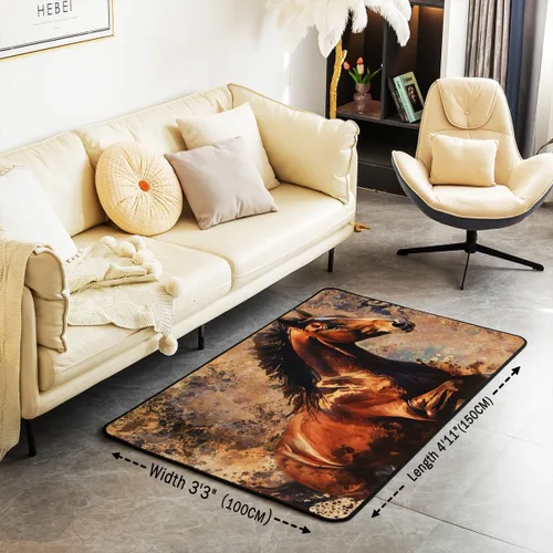Miniatura 3 de Alfombra decorativa de caballo con pintura de tinta para adolescentes y adultos, estilo occidental, alfombra decorativa de naturaleza animal