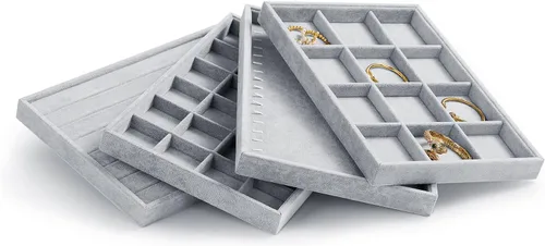Miniatura 9 de Oirlv - Bandejas de terciopelo apilables para joyas, organizador de joyas, bandejas de almacenamiento