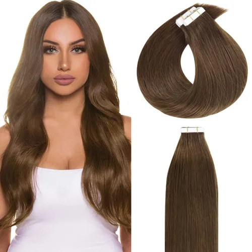 Miniatura 12 de Lacer Extensiones de cabello humano Remy con cinta, 20 piezas, 1.76 oz, extensiones de cabello humano con cinta color marrón chocolate a rubio