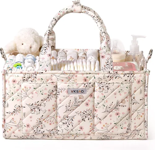Miniatura 13 de Organizador de pañales extra grande – Cesta de almacenamiento grande para guardería con bolsillo con cremallera, correa para el hombro y ganchos
