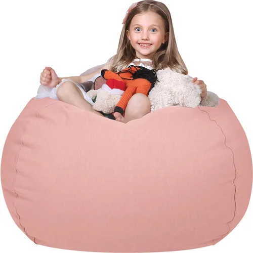 Miniatura 22 de WEKAPO Puf de almacenamiento de animales de peluche para niños, puf con cremallera rellenable para organizar juguetes de peluche, lona de algodón