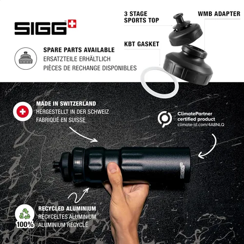 Miniatura 4 de SIGG - Botella de agua deportiva - WMB Sports Black - Con tapa deportiva de 3 etapas - Fabricado en Suiza - A prueba de fugas - Ligero - Metal