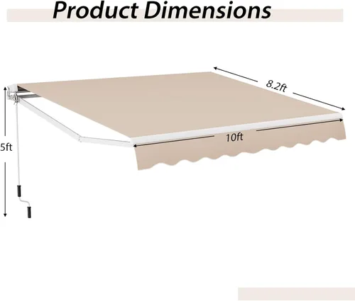 Miniatura 8 de Tangkula - Toldo retráctil de 10 pies x 8.2 pies, toldo de aluminio para patio con mango de manivela y poliéster resistente al agua, toldo retráctil