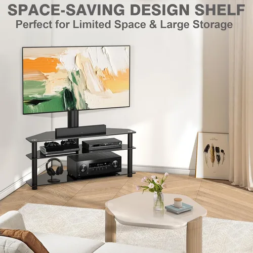 Miniatura 3 de TAVR Furniture Soporte giratorio para TV de suelo con mesa para televisores de 32 a 70 pulgadas, soporte de suelo universal de altura ajustable