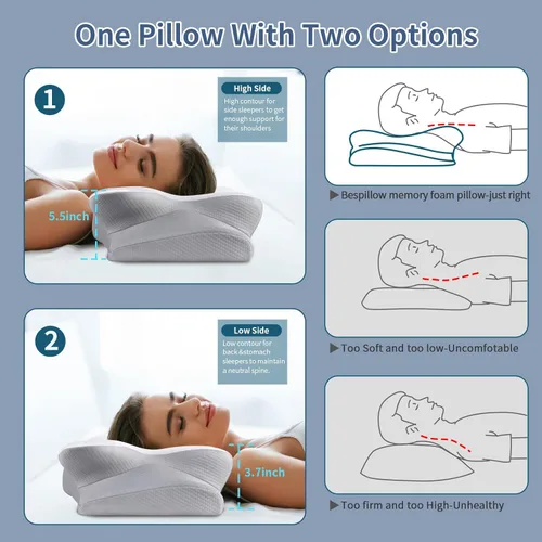 Miniatura 5 de Almohada cervical para dormir - Almohada ergonómica para dormir de lado para alivio del dolor, almohada cervical contorneada para soporte del Blanco