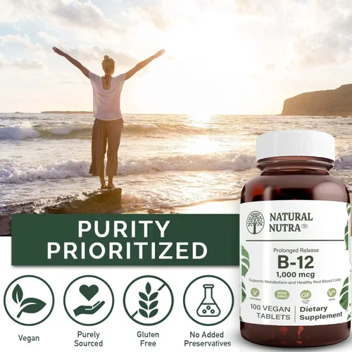 Miniatura 4 de Natural Nutra Vegano Metil B12 1000mcg, suplemento potenciador de la salud del corazón y la energía, sin gluten, 100 pastillas veganas
