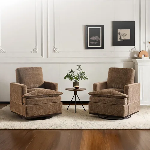 Miniatura 15 de VINGLI Silla giratoria de 360° con cojines de asiento de doble capa, sillón giratorio moderno, silla de club cuadrada tapizada para sala de estar