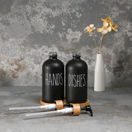 Miniatura 4 de MOMEEMO Juego de dispensador de jabón negro, contiene dispensador de jabón para manos y platos, adecuado para decoración de cocina (negro)