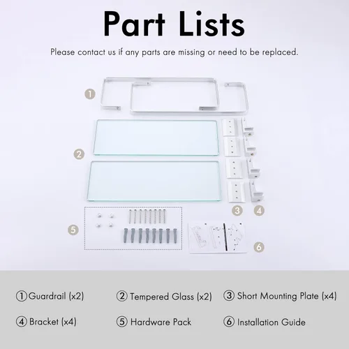 Miniatura 9 de KES Estantes de vidrio para baño, estantes flotantes de vidrio templado de 14 pulgadas de aluminio extra grueso, paquete de 2 organizadores