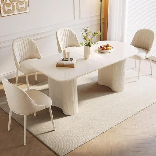 Miniatura 42 de Mesa de comedor negra de 55 pulgadas, una mesa rectangular de extremo redondeado con patas de diseño ondulado para cocina, comedor, oficina en casa
