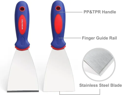 Miniatura 4 de WORKPRO Juego de cuchillos de masilla de 4 piezas, hecho de acero inoxidable, perfecto para paneles de yeso, cinta, raspado de pintura, 1.5", 3