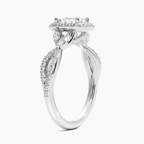 Miniatura 3 de IGI Anillo de compromiso de diamantes creados en laboratorio de excelente talla esmeralda blanca de 0.93 quilates con marquesa de acento y diamantes