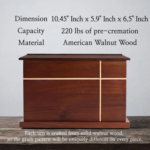 Miniatura 3 de Aspen Studio AspenStudio Urna de madera de nogal cruzada para cremación de cenizas humanas, urna de madera maciza artesanal de hasta 200 libras