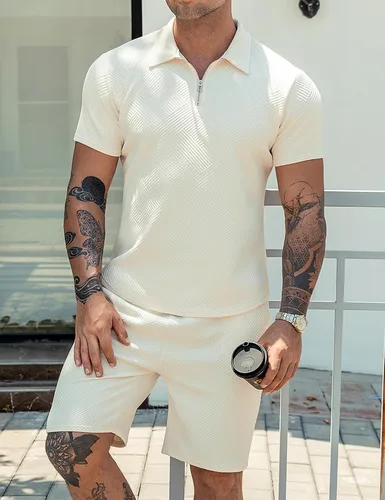 Miniatura 7 de URRU Conjunto de camisa polo y pantalones cortos para hombre, trajes de verano a la moda, casual, de manga corta, traje de polo para hombre