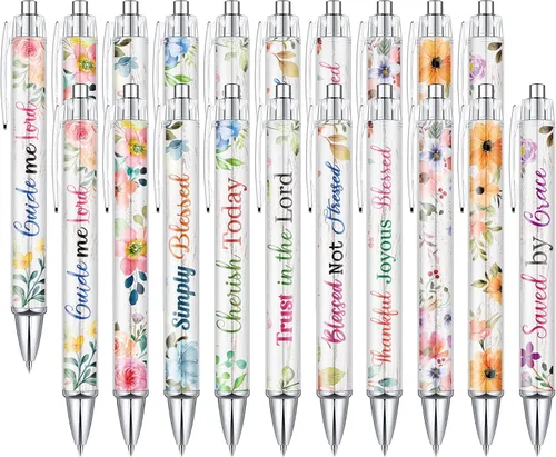 Sabary 20 bolígrafos con versículo bíblico, con frases inspiradoras de flores cristianas, divertidos bolígrafos retráctiles de tinta para oficina,