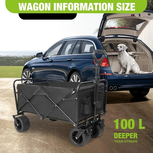 Miniatura 3 de Carro de playa plegable con ruedas grandes todo terreno para arena, carros plegables resistentes con mango ajustable para exteriores, jardín
