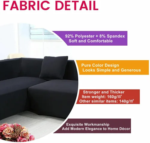 Miniatura 3 de L Shaped Sectional Sofa Covers 2 Pieces, 1+2 Seater High Elastic Super Stretch Couch Covers, All-Inclusive Non-Slip Slipcover Set with Pillowcases