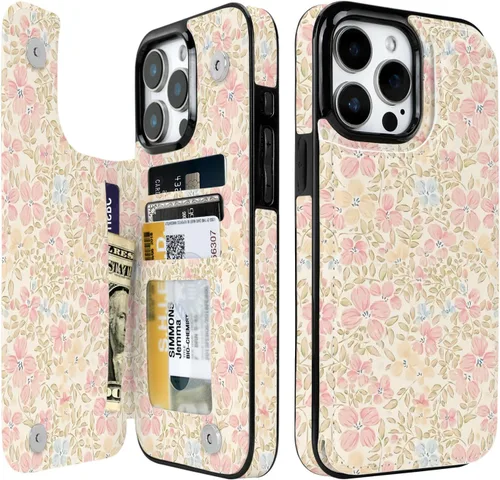 Miniatura 16 de Funda compatible con iPhone 14/15 con tarjetero y ranuras integradas de piel sintética con función atril y a prueba de golpes para iPhone 14/15