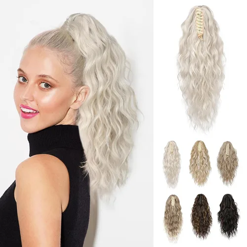 Miniatura 25 de REECHO Extensión de cola de caballo, extensión de cola de caballo de 18 pulgadas con clip de garra para mujer, extensiones de cabello largo, rizado