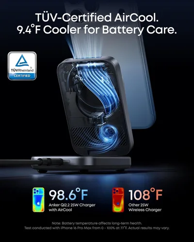 Miniatura 3 de Anker Cargador MagSafe plegable Prime de 25 W, estación de carga 3 en 1 de tamaño de palma, certificado Qi2.2, cargador inalámbrico AirCool