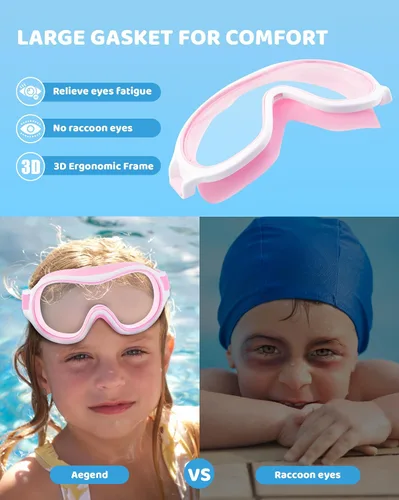 Miniatura 5 de Aegend Paquete de 2 gafas de natación para niños de 3 a 15 años, antivaho, anti-UV, visión amplia, impermeables, sin fugas, para niños y niñas