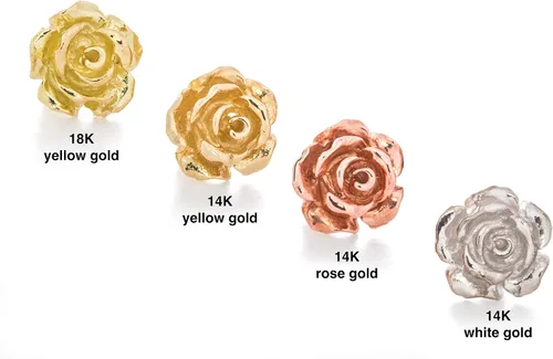 Miniatura 5 de Aretes de oro amarillo macizo de 14 quilates con diseño de flor de rosa, estilo hecho a mano, 38 pulgadas con poste y parte trasera de fricción