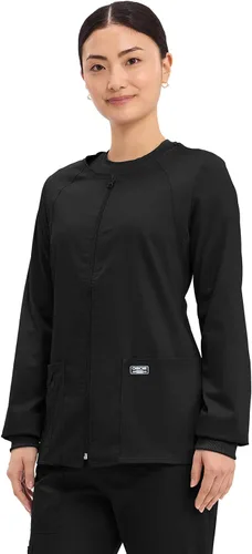 Miniatura 6 de Cherokee Chaqueta médica con cremallera frontal para mujer, 3 bolsillos, elástica en 2 direcciones, suave, transpirable, sarga cepillada, 4315