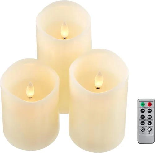 Miniatura 16 de Velas de pilar sin llama parpadeantes con temporizador remoto, velas LED que funcionan con pilas de hasta 400 horas, velas de cera real con llama