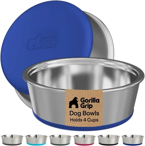 Miniatura 12 de GORILLA GRIP Tazones para perros, acero inoxidable 304 de grado alimenticio, capacidad para 2 tazas cada uno (16 onzas líquidas) para alimentos