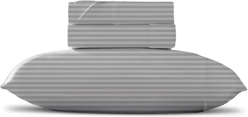 Miniatura 23 de TEXAS LINEN CO. Juego de sábanas de algodón egipcio Split King - 600 número de hilos, 5 piezas, sábanas blancas para cama ajustable, fibra 19: Raya
