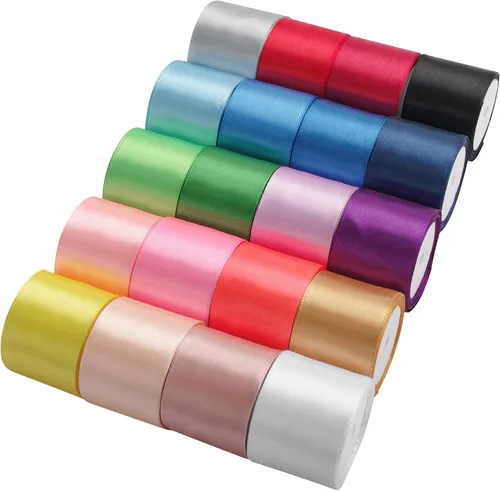 Miniatura 9 de LIUYAXI 2 Rollos de Cinta de Satén de Doble Cara Verde y Bosque, Total 50 Yardas, 3/8 Pulgadas x 25 Yardas Continuas Cada Rollo, Cinta