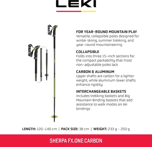 Miniatura 2 de LEKI Sherpa FX.One - Bastones de senderismo ligeros y plegables de carbono para esquí de fondo, senderismo y montañismo