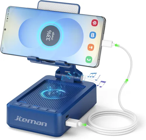 Miniatura 10 de JTEMAN Soporte para teléfono celular con altavoz Bluetooth y función de carga, soporte ajustable para teléfono con sonido HD, regalos de cumpleaños