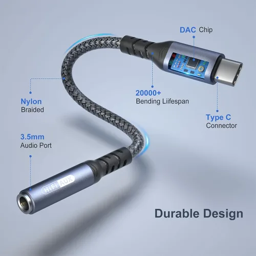 Miniatura 4 de Adaptador de auriculares USB C, adaptador de audio USB C a 0.138 in USB tipo C a cable auxiliar compatible con iPhone 17, 16, 15, Samsung Galaxy S24