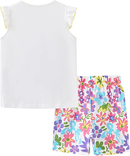 Miniatura 2 de Bumeex Conjunto de ropa de verano para niñas pequeñas con camiseta y pantalones cortos de algodón