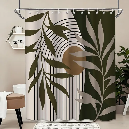 Miniatura 47 de Cortina de ducha bohemia en negro y gris, cortinas de ducha modernas de mediados de siglo negro y gris para baño, juego de tela impermeable