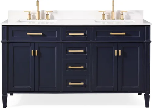 Miniatura 3 de 60 pulgadas Durand moderno doble fregadero estilo tocador de baño (blanco)