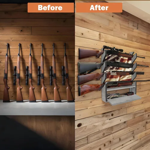 Miniatura 3 de Rush Creek Creations - Soporte de armas, soporte de pared para rifles o escopetas, diseño patriótico de la bandera estadounidense, almacenamiento