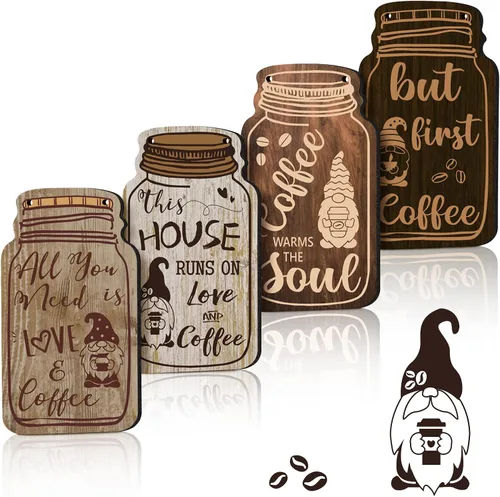 Miniatura 8 de Jetec 4 piezas de decoración de barra de café, tarro de madera para colgar en la pared, placa para colgar en la pared, placa de granja para cocina